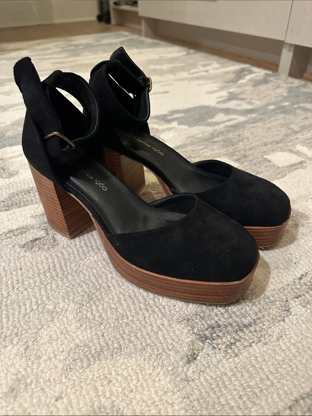 House of Harlow Black Suede Platform Block Heels Size 8.5